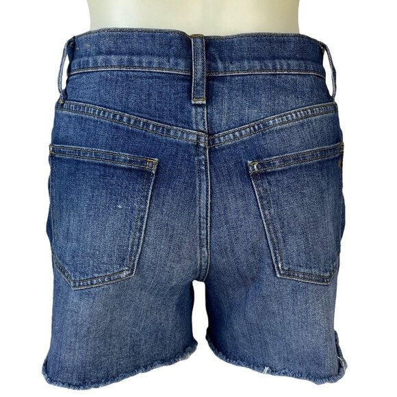 Madewell Womens Denim Shorts High Rise Blue Medium Wash Distressed Fray Size 26 - Picture 2 of 10